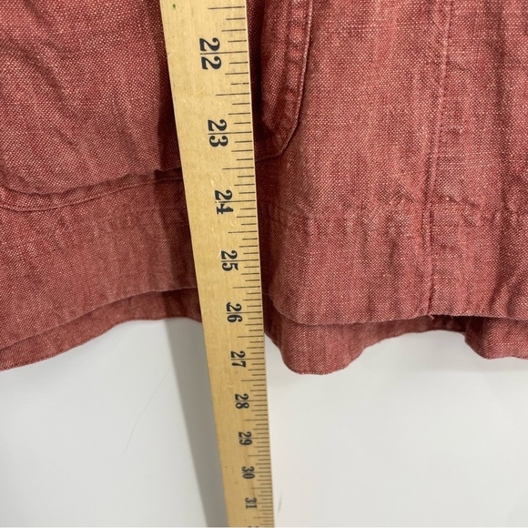 J Jill 100% Linen Red Top Pockets Button Down V Neck Sz L - Picture 3 of 6